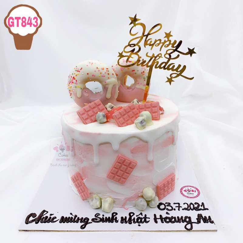 GT843 - BÁNH GATO TRANG TRÍ DONUTS SOCOLA TONE HỒNG SIÊU ĐỘC ĐÁO