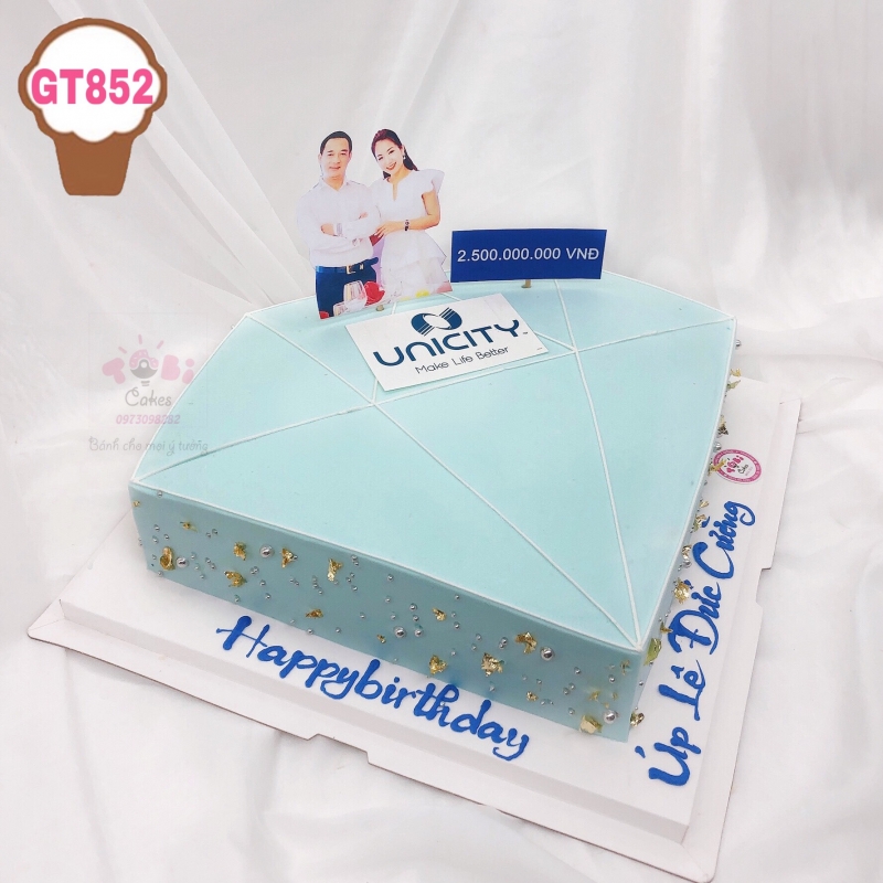 GT852 - BÁNH SINH NHẬT CÔNG TY HÌNH KIM CƯƠNG TỎA SÁNG ẤN TƯỢNG