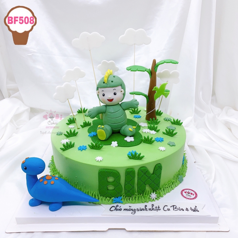 BF508 - BÁNH SINH NHẬT DÀNH CHO BÉ TRAI CHỦ ĐỀ KHỦNG LONG XANH ĐÁNG YÊU