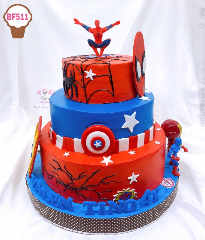 BF511 - BÁNH SINH NHẬT NGƯỜI NHỆN SPIDERMAN 3 TẦNG ĐỘC ĐÁO DÀNH CHO CÁC BÉ TRAI