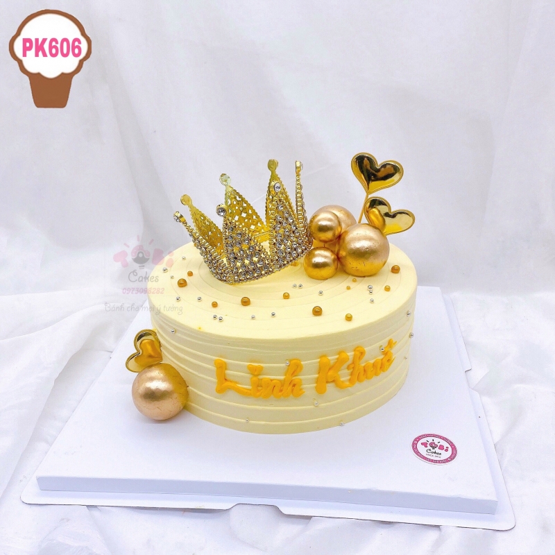 PK606 - BÁNH SINH NHẬT VƯƠNG MIỆN TONE VÀNG XINH XUẤT SẮC DÀNH CHO CÁC BÉ GÁI