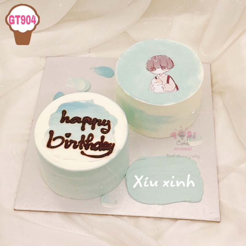 GT904 - BÁNH SINH NHẬT HÀN QUỐC MINI TÔNG MÀU XANH MINT NGỌT NGÀO