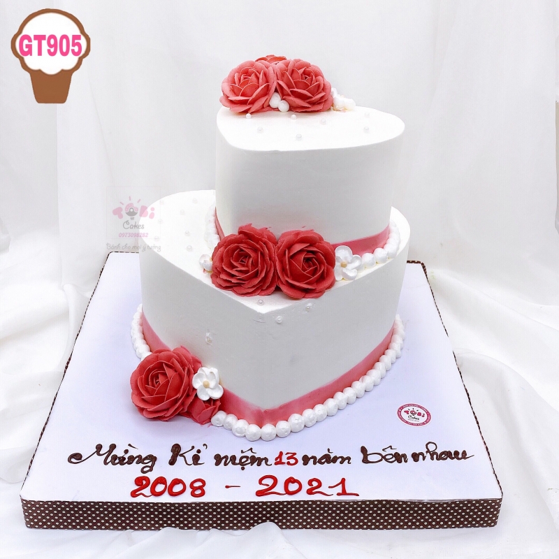 GT905 - BÁNH GATO TRÁI TIM 2 TẦNG KỶ NIỆM NGÀY CƯỚI