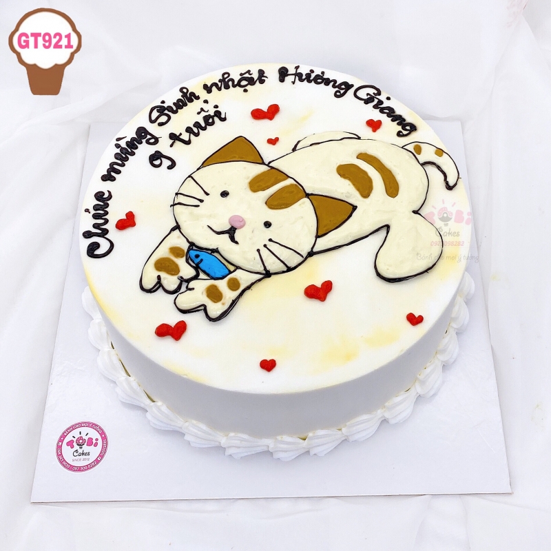 GT921 - BÁNH SINH NHẬT VẼ HÌNH MÈO CON DÀNH CHO CÁC BÉ TUỔI MÈO