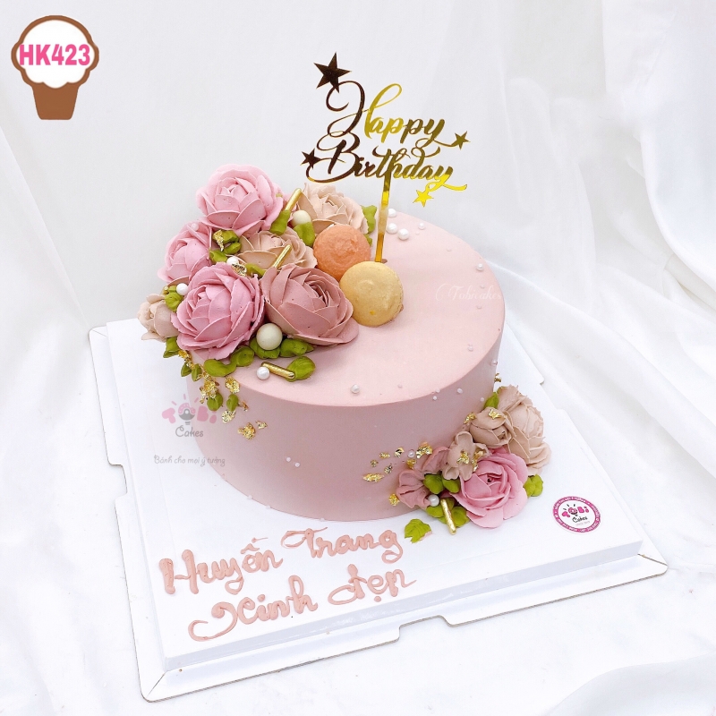 HK423 - BÁNH SINH NHẬT HOA KEM TONE HỒNG PASTEL TẶNG SẾP NỮ, BẠN GÁI, VỢ