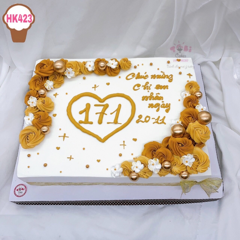 HK423 - BÁNH SINH NHẬT HOA KEM MỪNG NGÀY NHÀ GIÁO VIỆT NAM 20/11 TONE VÀNG KIM