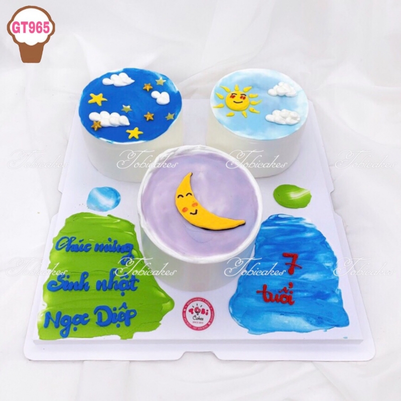 GT965 - BÁNH SINH NHẬT KIỂU HÀN QUỐC CHỦ ĐỀ TRĂNG SAO DÀNH CHO CÁC BÉ GÁI