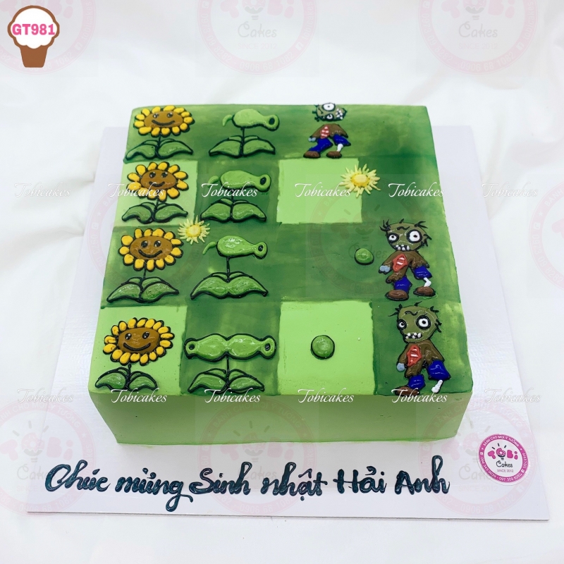 GT981 - BÁNH SINH NHẬT VẼ HÌNH MERGE PLANTS HOA QUẢ NỔI GIẬN VÀ ZOMBIE DÀNH CHO CÁC BÉ