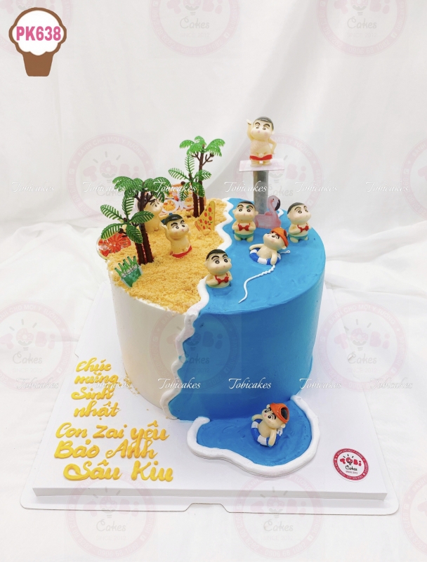 PK638 - BÁNH SINH NHẬT TRANG TRÍ CẬU BÉ BÚT CHÌ SHIN ĐÁNG YÊU ĐANG ĐI BƠI DÀNH CHO CÁC BÉ
