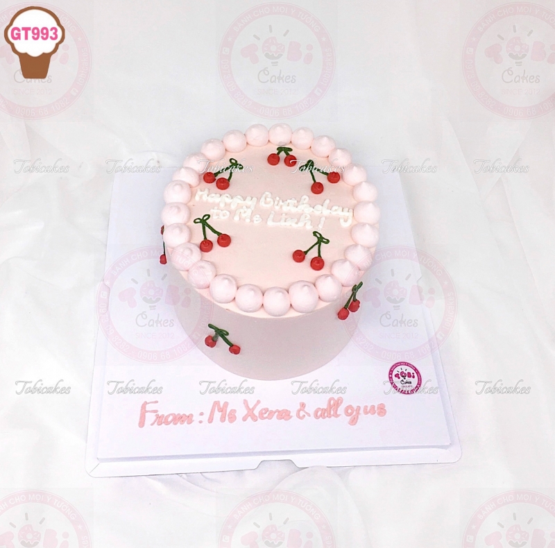 GT993 - BÁNH SINH NHẬT TRANG TRÍ CHERRY KIỂU HÀN QUỐC MÀU HỒNG PASTEL ĐẸP