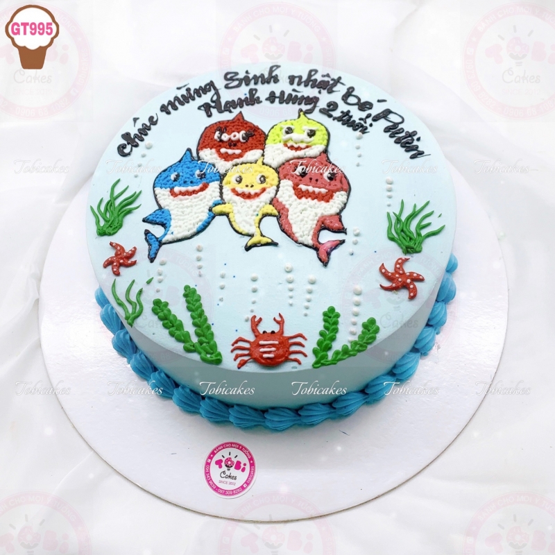 GT995 - BÁNH SINH NHẬT VẼ HÌNH CÁ MẬP BABY SHARK VUI NHỘN DÀNH CHO CÁC BÉ
