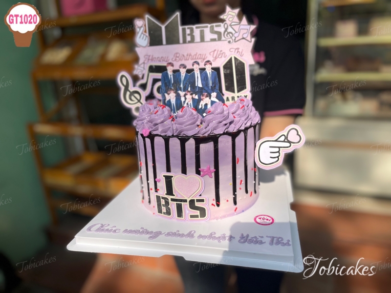 GT1020 - BÁNH SINH NHẬT TONE TÍM HỒNG PASTEL ĐẸP TRANG TRÍ NHÓM NHẠC BTS NỔI TIẾNG DÀNH CHO CÁC ARMY FAN