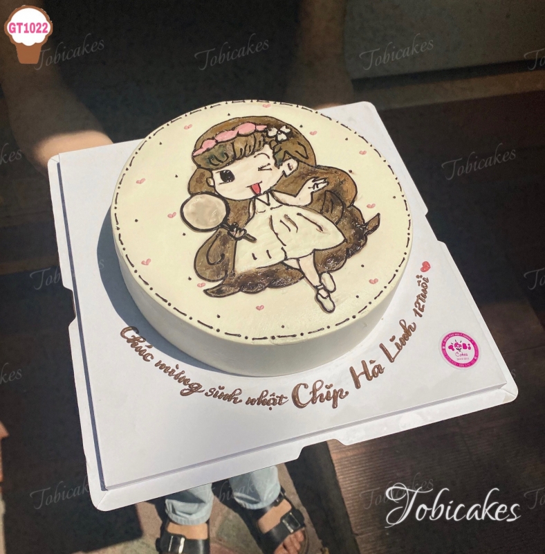 GT1022 - BÁNH SINH NHẬT VẼ HÌNH BÉ GÁI CHIBI DỄ THƯƠNG, XINH XẮN DÀNH CHO CÁC BÉ GÁI, BẠN GÁI