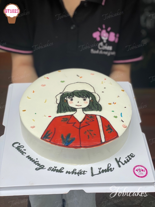 GT1023 - BÁNH SINH NHẬT ĐẸP VẼ HÌNH CHIBI BẠN GÁI DỄ THƯƠNG