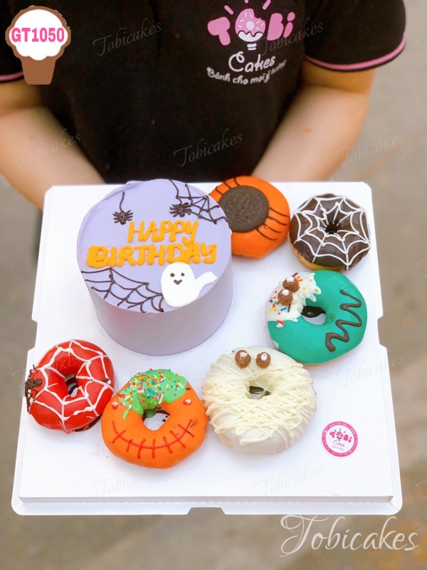 GT1050 - BÁNH SINH NHẬT HALLOWEN TRANG TRÍ GATO MINI VÀ DONUTS ĐỘC ĐÁO CHỦ ĐỀ HALLOWEEN ĐÁNG YÊU