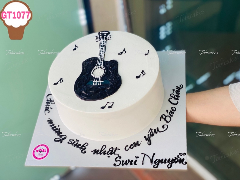 GT1077 - BÁNH SINH NHẬT VẼ CÂY ĐÀN GUITAR DÀNH CHO CÁC BÉ YÊU THÍCH ÂM NHẠC