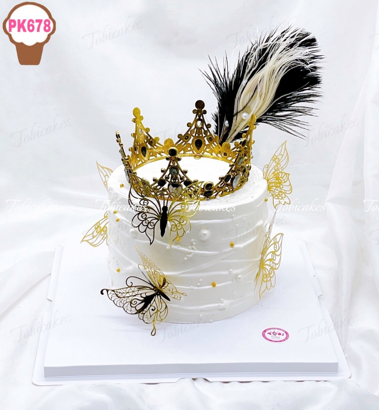 PK678 - BÁNH SINH NHẬT TRANG TRÍ VƯƠNG MIỆN VÀNG ĐIỂM NHẤN NHỮNG CHÚ BƯỚM XINH ĐẸP DÀNH CHO CÁC CÔNG CHÚA