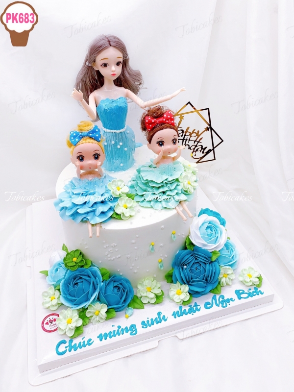 PK683 - BÁNH SINH NHẬT TRANG TRÍ BÚP BÊ KẾT HỢP HOA KEM ĐIỆU ĐÀ DÀNH CHO CÁC BÉ GÁI