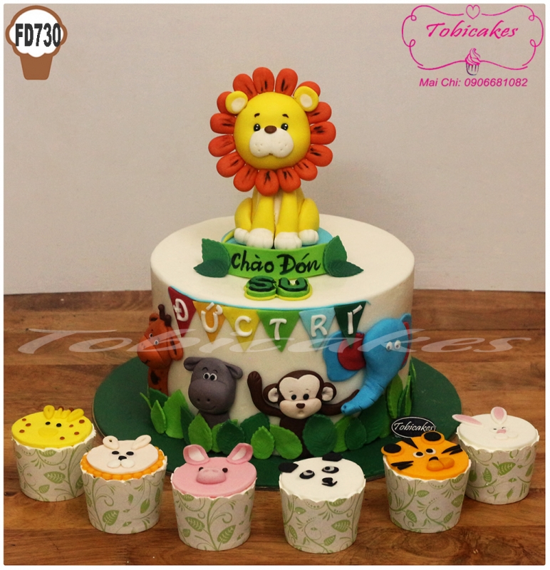 BÁNH SINH NHẬT TẠO HÌNH CHÚ SƯ TỬ + SET CUPCAKES