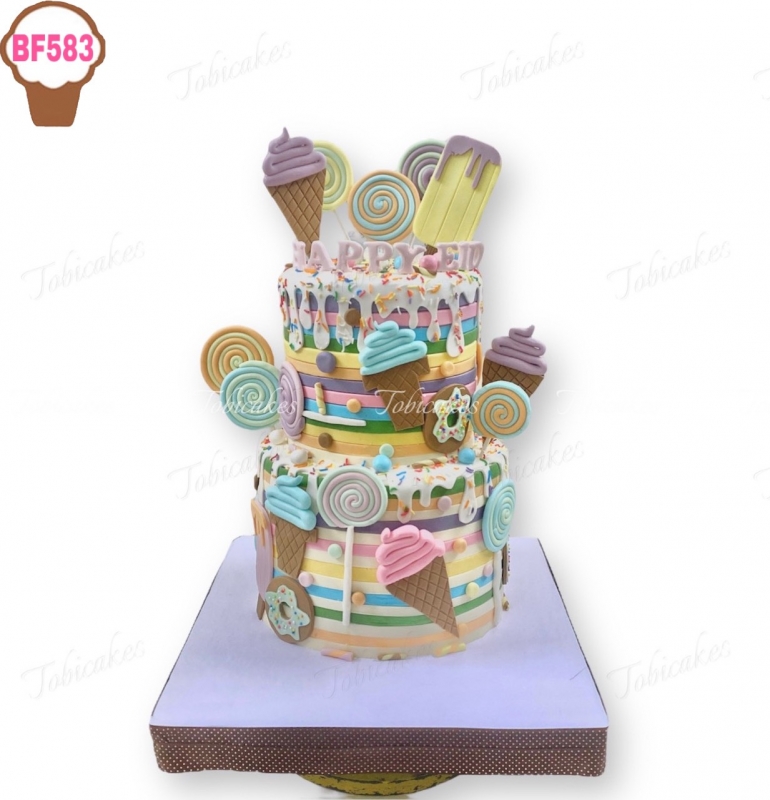 BF583 - BÁNH SINH NHẬT 2 TẦNG PHONG CÁCH ICE CREAM NGỌT NGÀO DỄ THƯƠNG DÀNH CHO CÁC BÉ GÁI