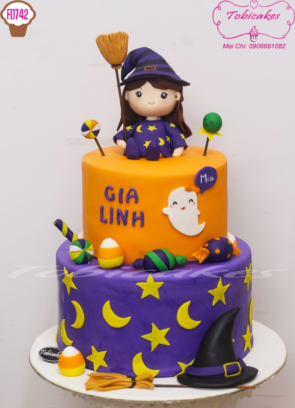 [FD742] BÁNH SINH NHẬT CHỦ ĐỀ HALLOWEN TẠO HÌNH BÉ GÁI PHÙ THỦY