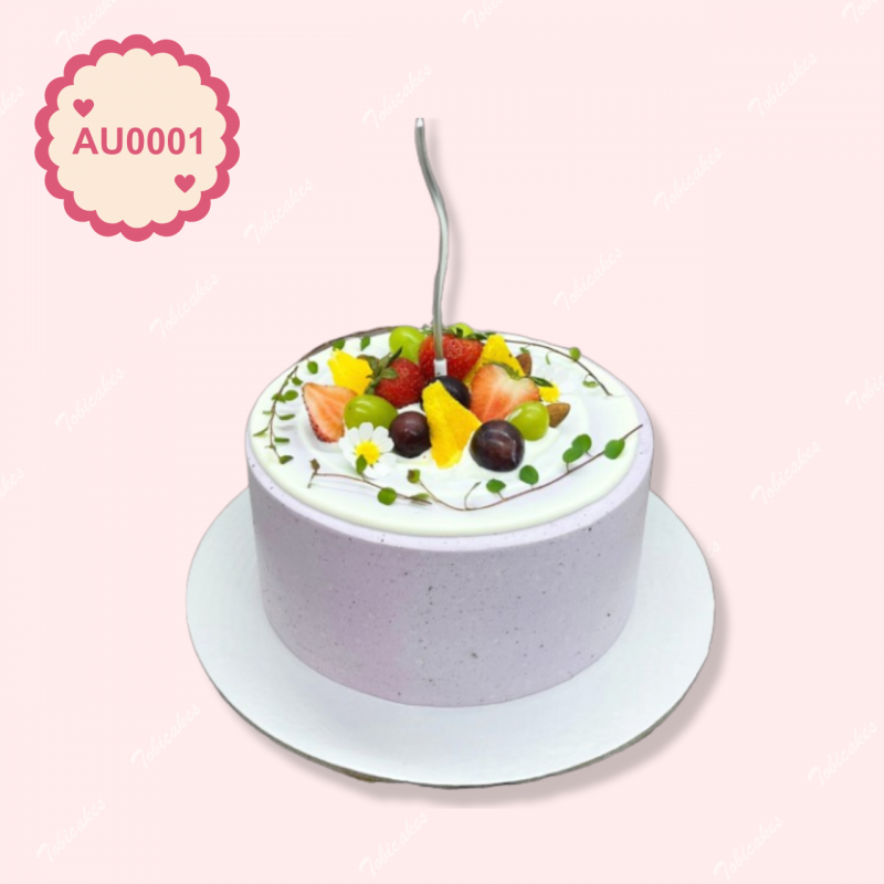 AU0001 -BÁNH ÂU TONE TÍM DECOR HOA QUẢ