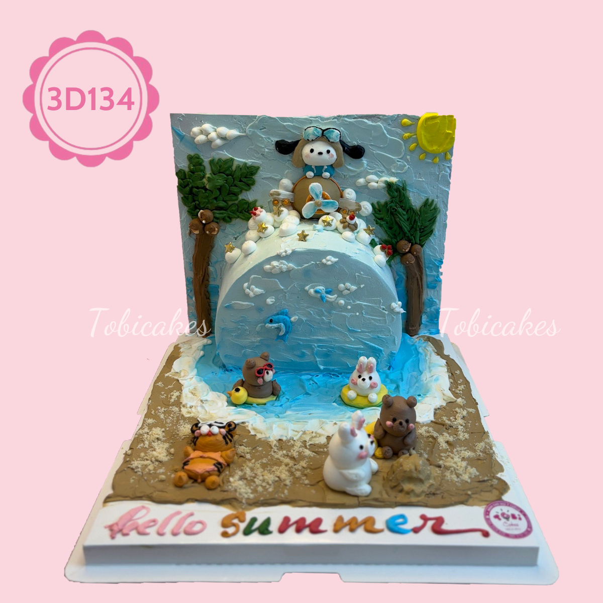 3D134 - Bánh sinh nhật Tiệc Bãi Biển Con Thú Ngộ Nghĩnh