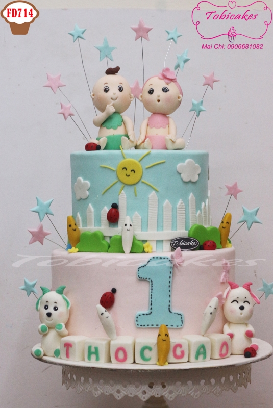 BÁNH SINH NHẬT DÀNH CHO BÉ TRAI GÁI SINH ĐÔI MÀU SẮC DỄ THƯƠNG