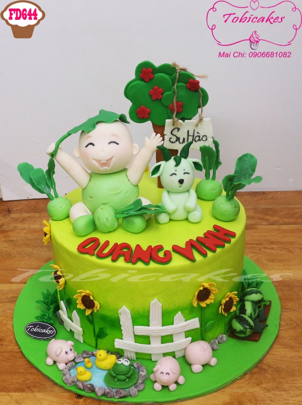 BÁNH SINH TẠO HÌNH BÉ TRAI SU HÀO VÀ CHÚ DÊ XANH