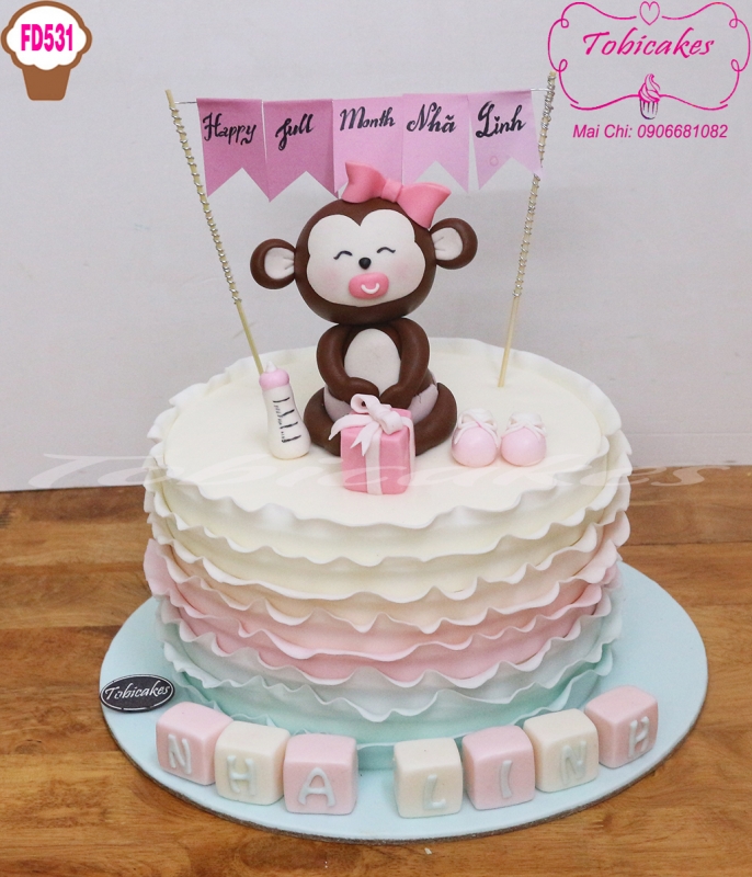 [FD531] BÁNH SINH NHẬT TẠO HÌNH BÉ KHỈ CUTE MÀU OMBRE