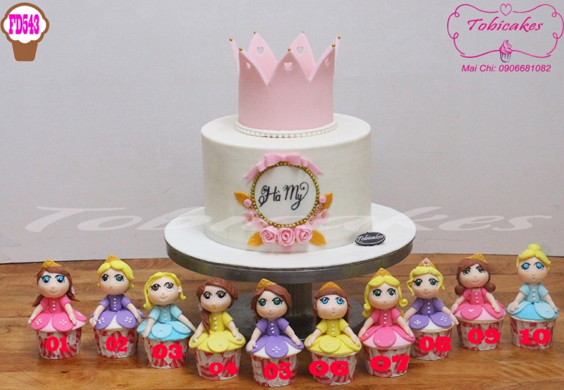 BÁNH SINH NHẬT TẠO HÌNH VƯƠNG MIỆN CÔNG CHÚA MÀU HỒNG + SET CUPCAKES