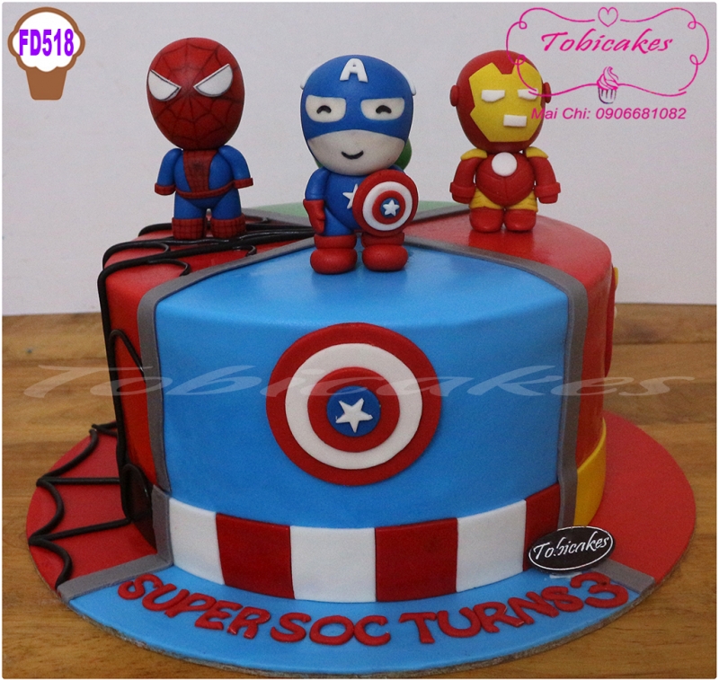 BÁNH SINH NHẬT TẠO HÌNH BỘ 4 SIÊU ANH HÙNG CAPTIAN ,NGƯỜI NHỆN , IRON MAN , HULK