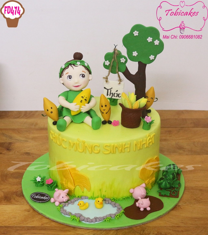 BÁNH SINH NHẬT TẠO HÌNH BÉ GÁI CHỦ ĐỀ THÓC