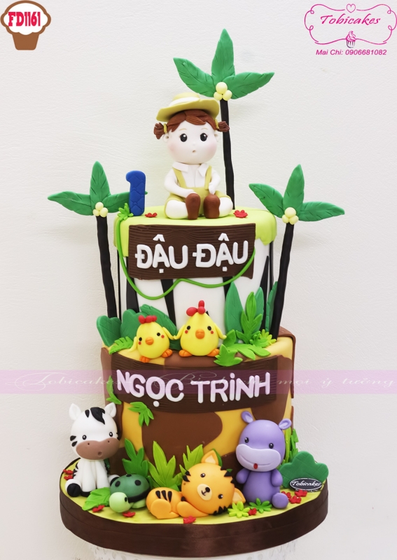 [FD1161] BÁNH SINH NHẬT TẠO HÌNH CẬU BÉ VÀ CÁC BẠN THÚ RỪNG