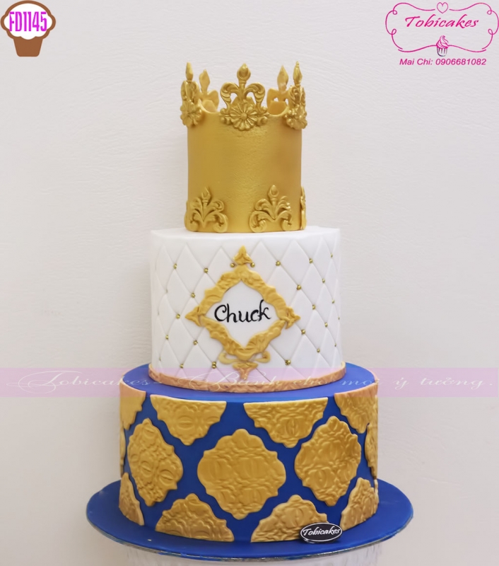[FD1145] BÁNH SINH NHẬT TẠO HÌNH VƯƠNG MIỆN VÀNG SANG TRỌNG
