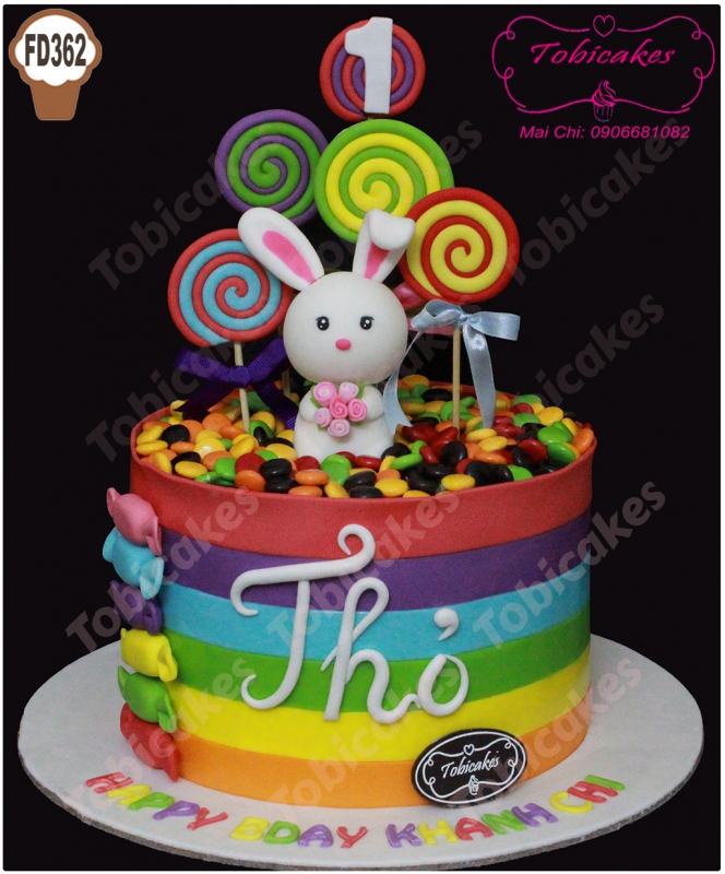 [FD362] BÁNH SINH NHẬT TRANG TRÍ BÉ THỎ VÀ CANDYS