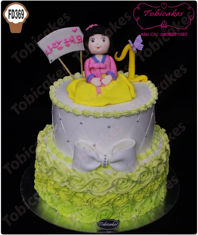 [FD369] BÁNH SINH NHẬT TẠO HÌNH CÔ BÉ MẶC HANBOK 1TUỔI